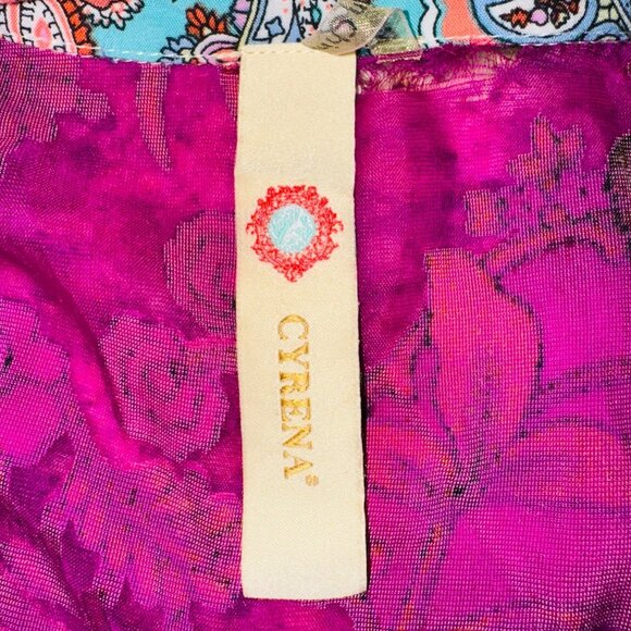 Anthropologie CYRENA Mixed Print Boho Button Front High Low LS Tunic Top L Artsy - Picture 8 of 9